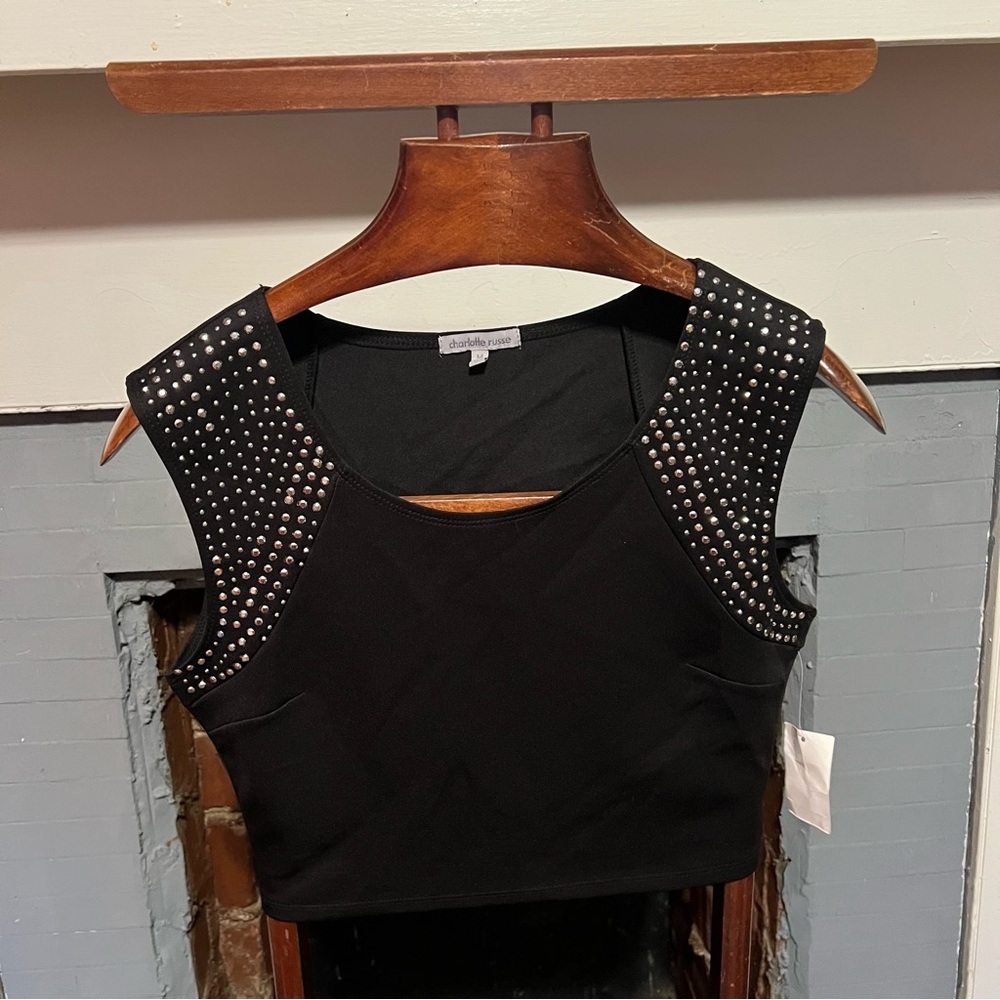 Charlotte Russe Black Studded Crop Top